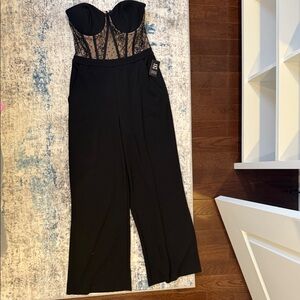 Express Black Strapless Jumpsuit with Sheer Detail